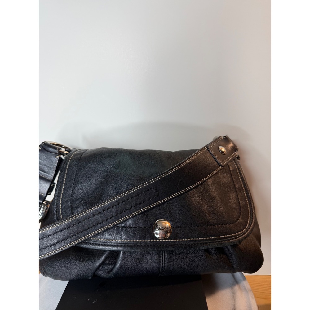 Coach Ergo Pleated Flap Black Leather Shoulder Bag F13729 Mens Womens Hobo